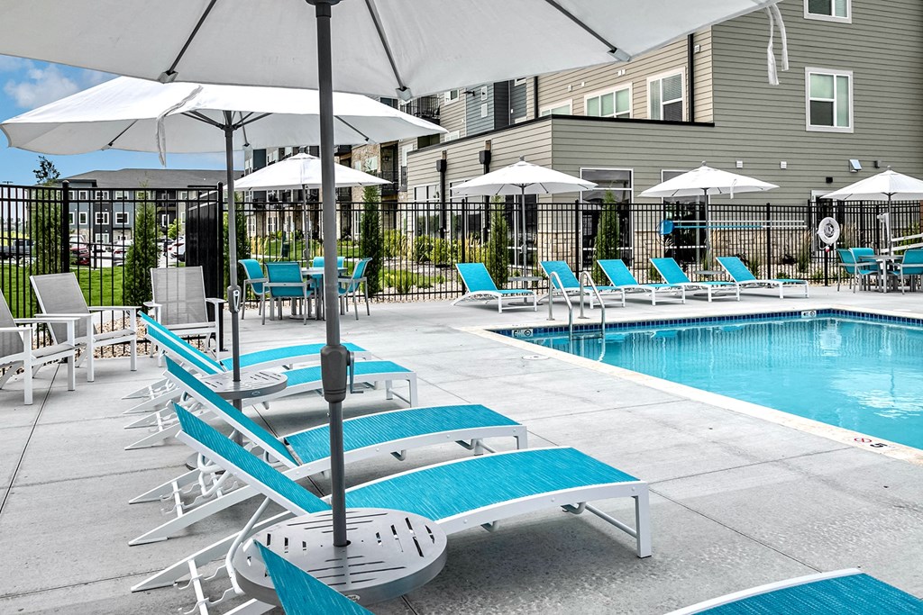 Resort-style swimming pool at The Westline at Flanagan Lake in Omaha, NE