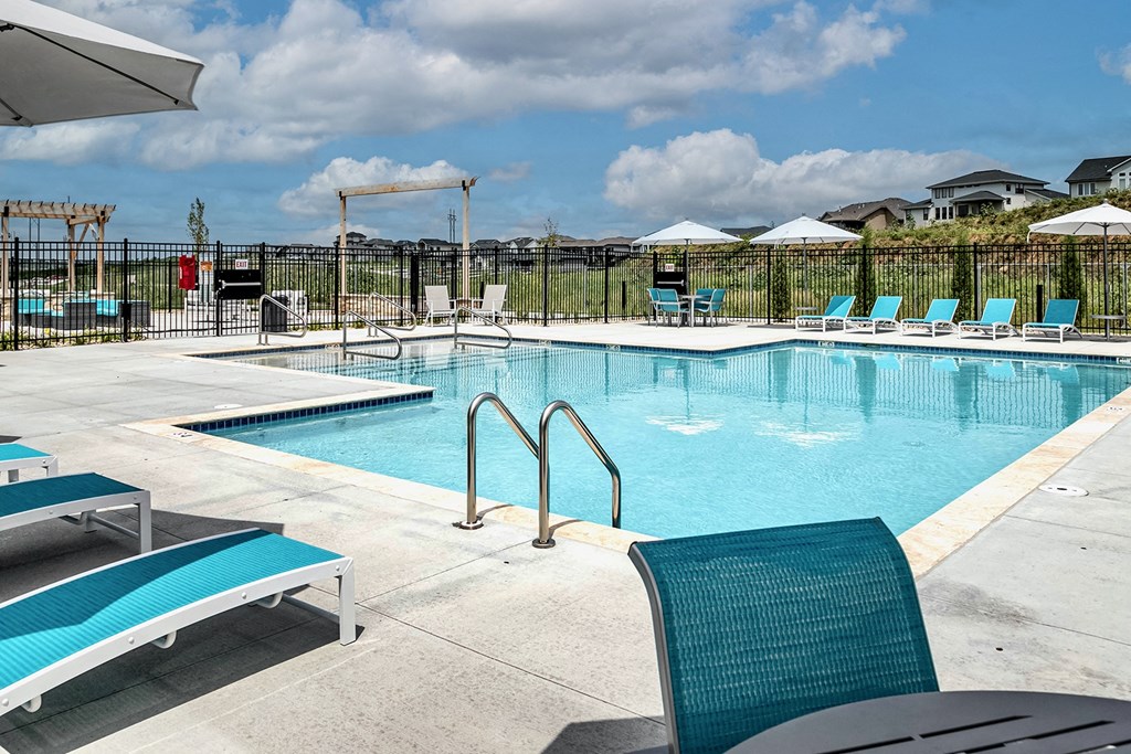 Resort-style swimming pool at The Westline at Flanagan Lake in Omaha, NE