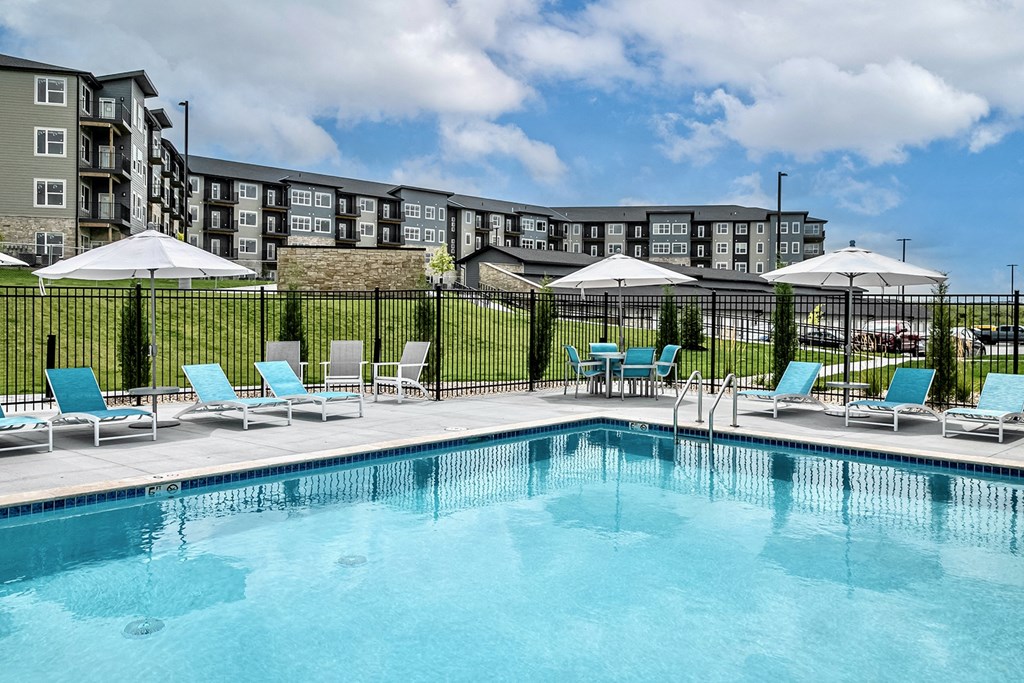 Resort-style swimming pool at The Westline at Flanagan Lake in Omaha, NE