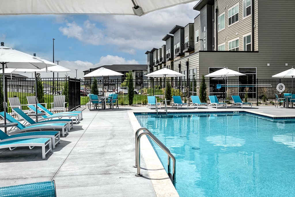 Resort-style swimming pool at The Westline at Flanagan Lake in Omaha, NE