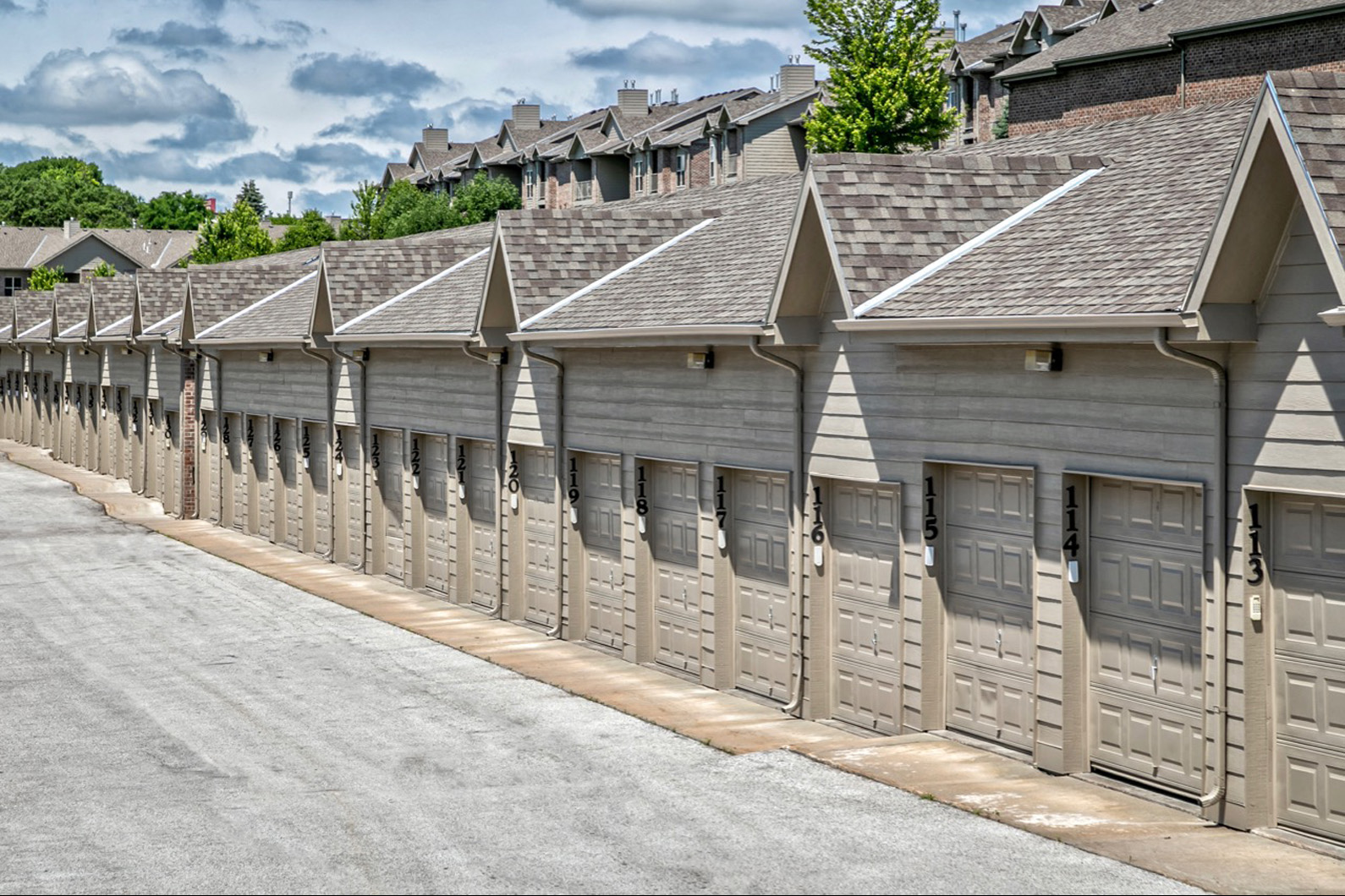 Detached garages at Whispering Hills Apartments, Omaha NE