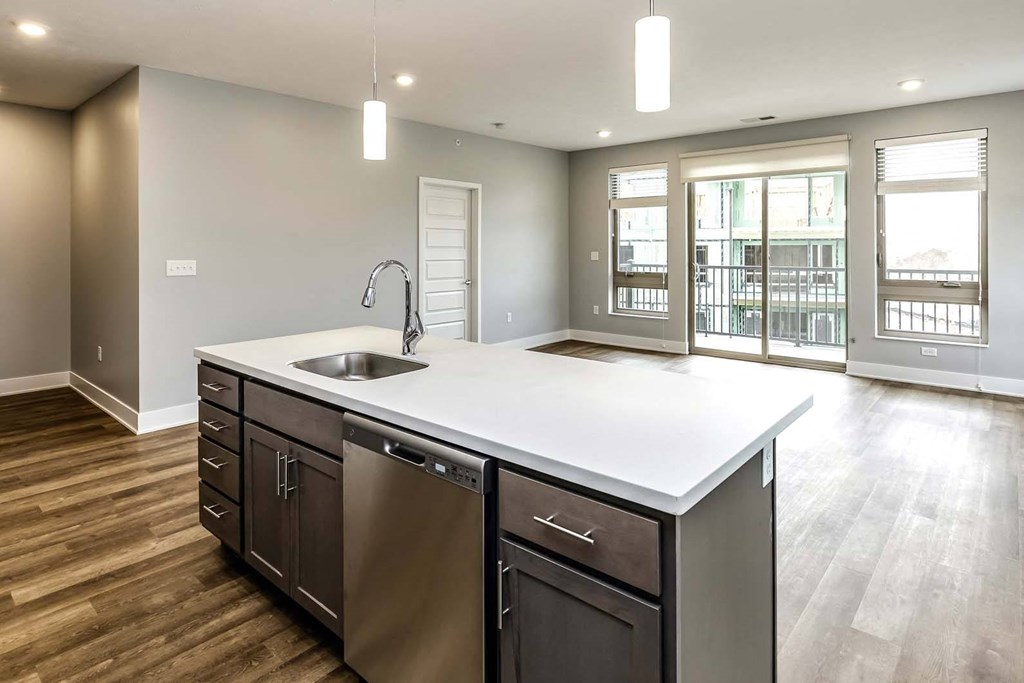 Two tone shaker cabinets with large kitchens at Echo Park in Omaha, NE
