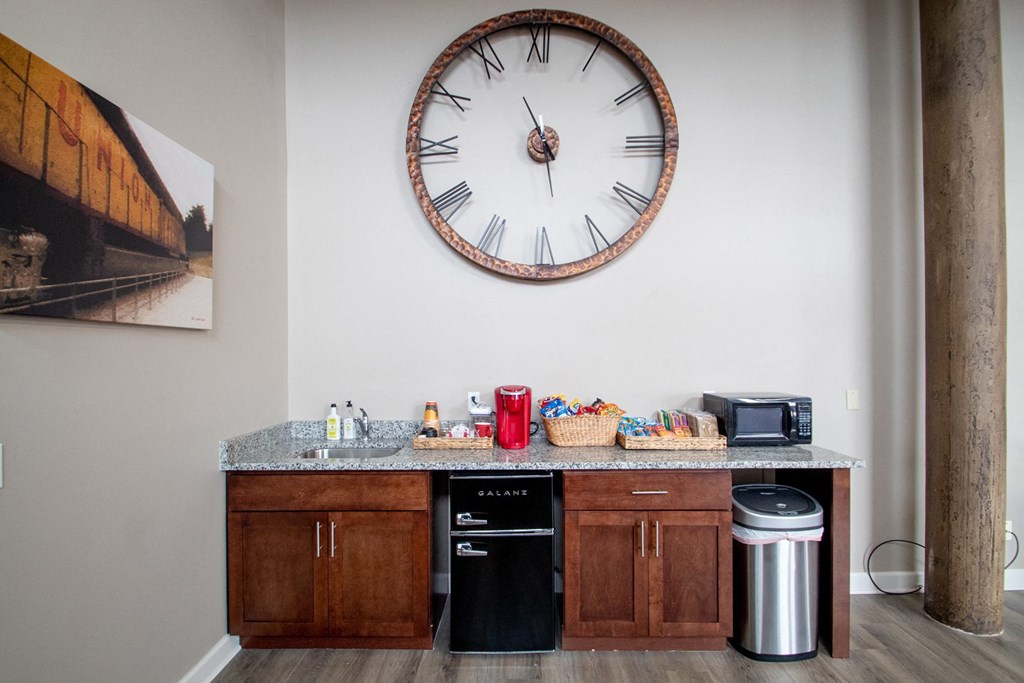 Community kitchenette at The Greenhouse Apartments in Omaha, NE