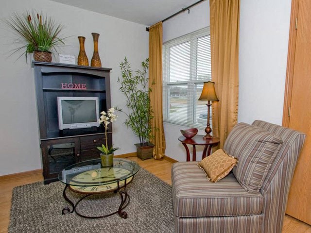a living room with a couch and a television