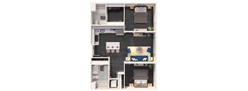 A black and white floor plan of a small apartment.