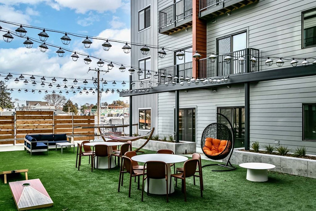 Outdoor courtyard at The Mill Apartments in Benson, NE