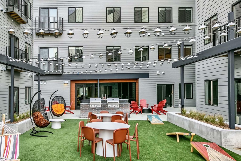 Outdoor courtyard at The Mill Apartments in Benson, NE