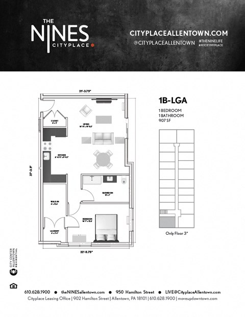 1 bed 1 bath F at The Nines Apartment Homes Apartments, Allentown, 18101