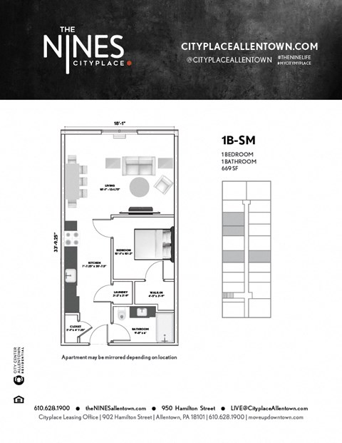 1 bed 1 bath C at The Nines Apartment Homes Apartments, Allentown, PA