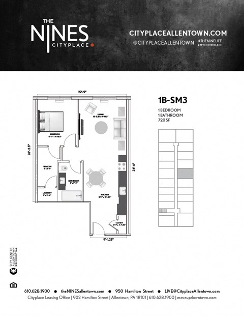 1 bed 1 bath E at The Nines Apartment Homes Apartments, Allentown, Pennsylvania