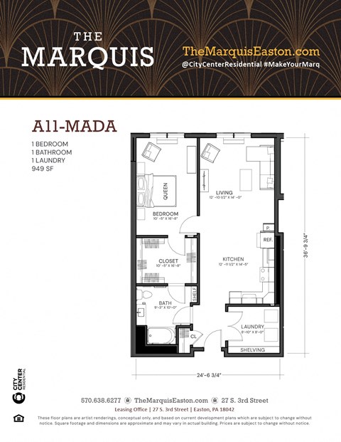 Floor Plan A11-MADA at The Marquis, Easton, 18042