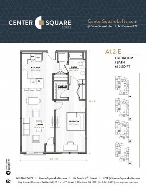 A12E Floor Plan at Center Square Lofts East, Allentown, 18101