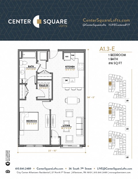 A13E Floor Plan at Center Square Lofts East, Allentown Pennsylvania