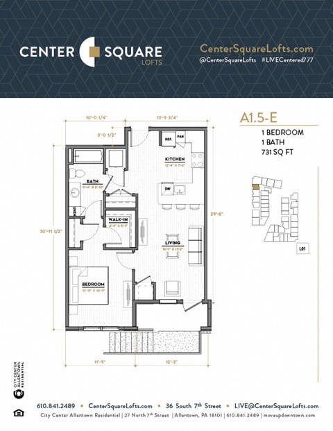 A15E Floor Plan at Center Square Lofts East, Pennsylvania, 18101
