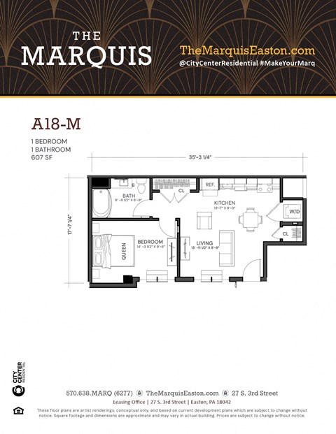 A floor plan for an apartment in The Marquis.
