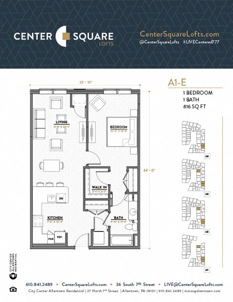 A1E Floor Plan at Center Square Lofts East, Allentown, PA