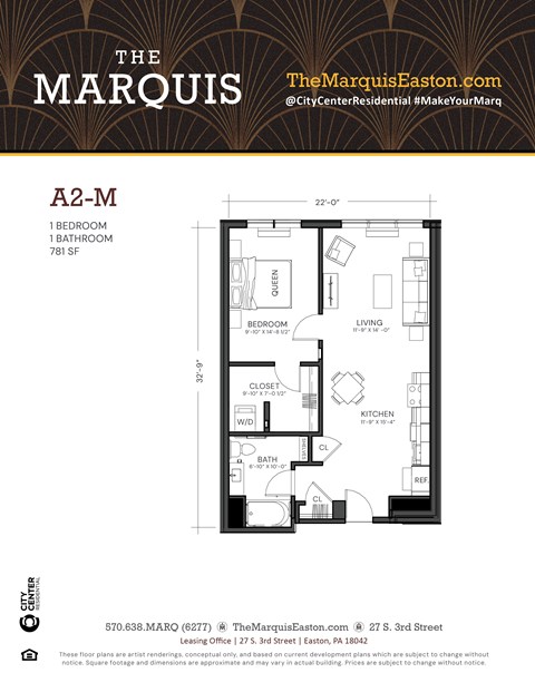 A floor plan for an apartment in The Marquis.