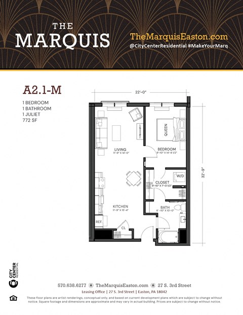 Floor Plan A2.1-M at The Marquis, Easton, 18042