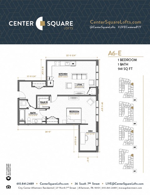 A6E Floor Plan at Center Square Lofts East, Allentown, PA 18101