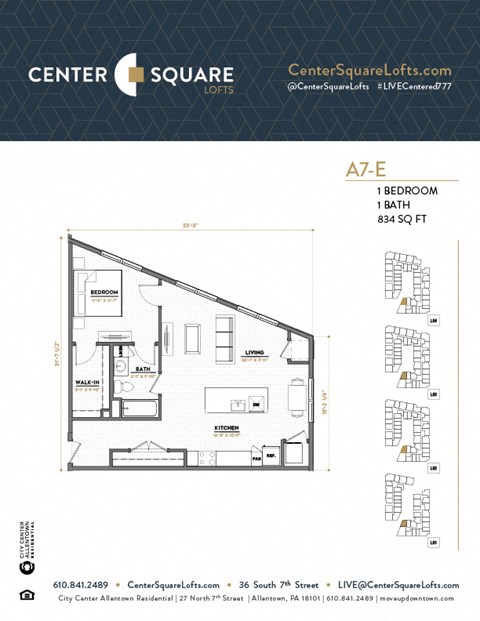 A7E Floor Plan at Center Square Lofts East, Allentown, PA