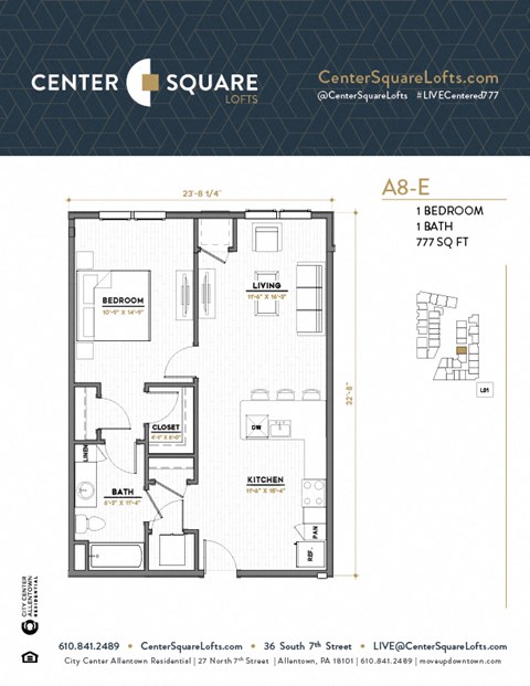 A8E Floor Plan at Center Square Lofts East, Allentown, 18101