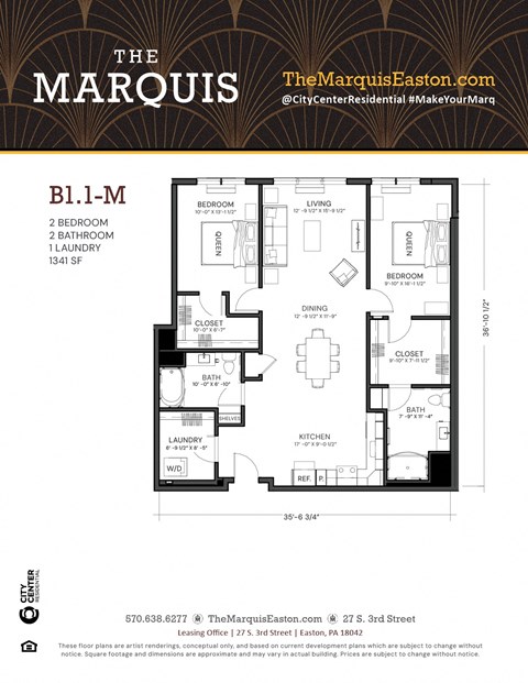 Floor Plan B1.1-M at The Marquis, Easton, 18042