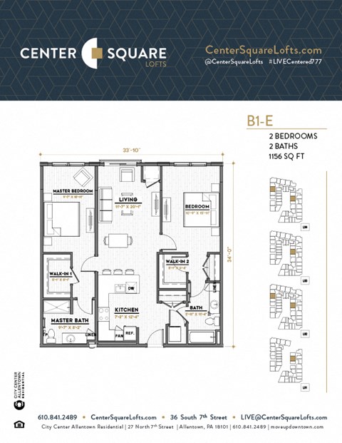 B1E Floor Plan at Center Square Lofts East, Allentown Pennsylvania