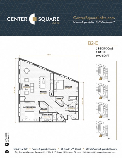 B2E Floor Plan at Center Square Lofts East, Allentown, 18101