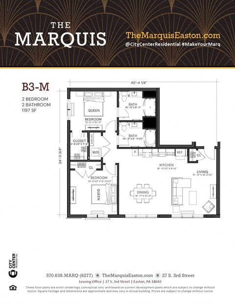 A floor plan for an apartment at The Marquis in Easton.