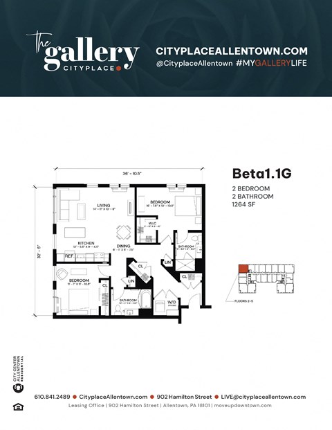 2 bedroom 2 bath A at The Gallery Apartment Homes Apartments, Allentown, 18101