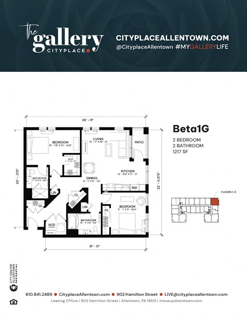 2 bedroom 2 bath at The Gallery Apartment Homes Apartments, Allentown, PA