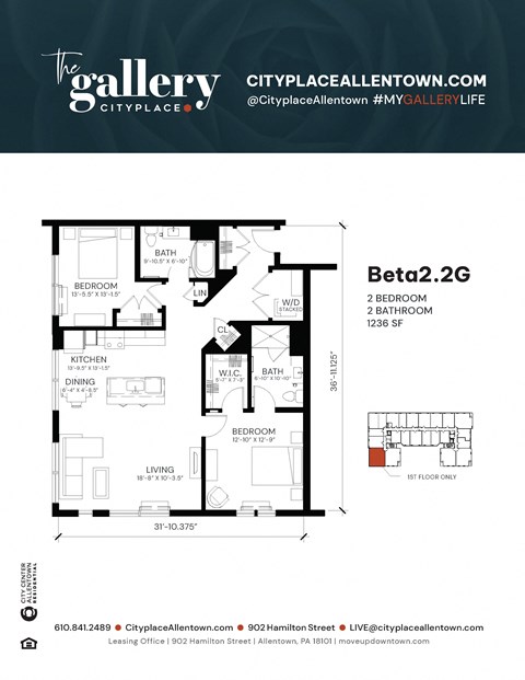 2 bedroom 2 bath E at The Gallery Apartment Homes Apartments, Pennsylvania, 18101