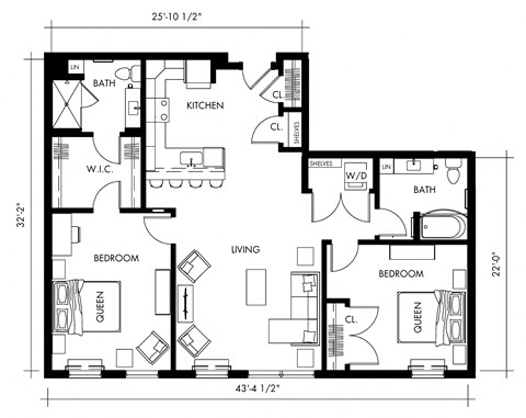 Beta3T Floor Plan at 1010 Apartments, Pennsylvania
