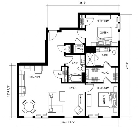 Beta5T Floor Plan at 1010 Apartments, Allentown, PA, 18101