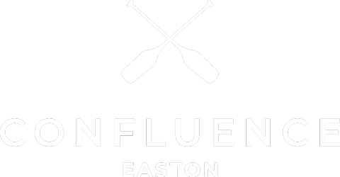 A logo with two crossed oars and the words "CONFLUENCE EASTON" in white.