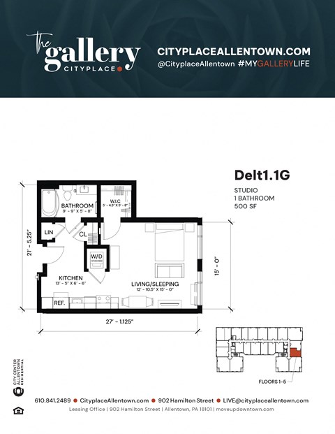 1 bedroom 1 bath G at The Gallery Apartment Homes Apartments, Allentown, PA, 18101