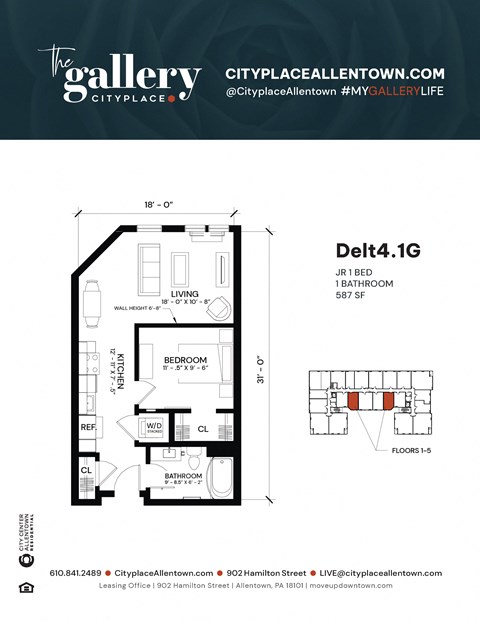 1 bedroom 1 bath C at The Gallery Apartment Homes Apartments, Allentown, 18101