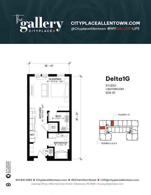 studio 1 bath at The Gallery Apartment Homes Apartments, Allentown