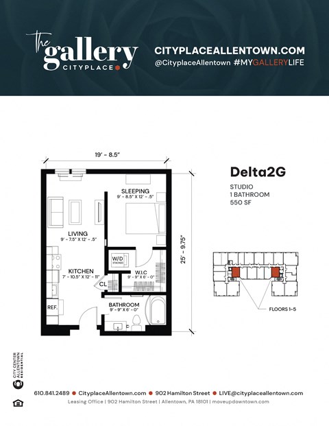 studio 1 bath H at The Gallery Apartment Homes Apartments, Allentown, PA, 18101