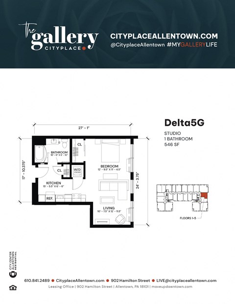 studio 1 bath I at The Gallery Apartment Homes Apartments, Allentown, Pennsylvania