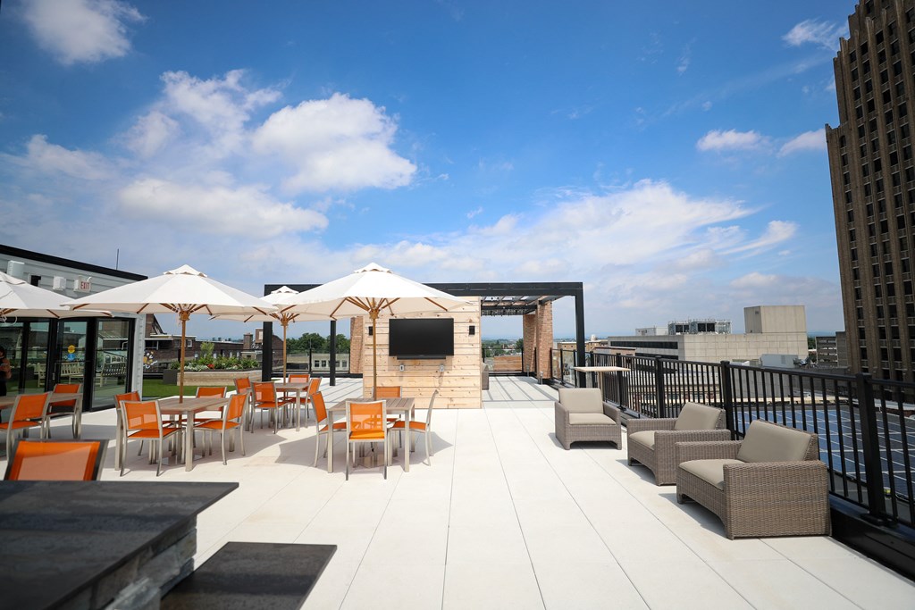 Rooftop seating area1 at The Gallery Apartment Homes Apartments, Allentown, Pennsylvania