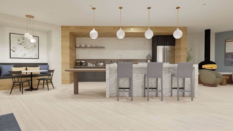 Clubhouse Kitchen at The Confluence Apartments, Easton, PA, 18042