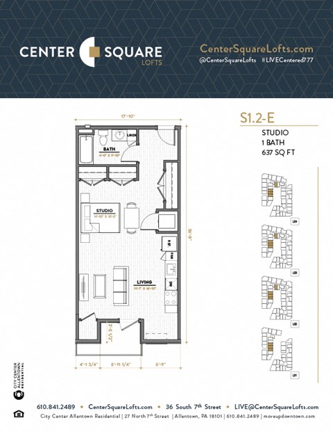 S12E Floor Plan at Center Square Lofts East, Allentown, PA