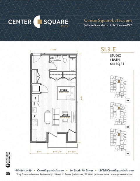 S13E Floor Plan at Center Square Lofts East, Allentown, 18101