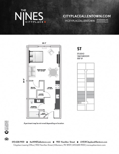 Studio 1 bath at The Nines Apartment Homes Apartments, Allentown, PA, 18101
