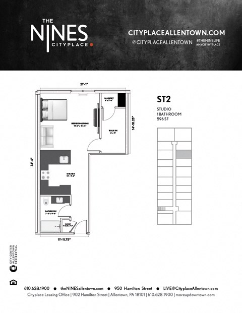 Studio 1 bath A at The Nines Apartment Homes Apartments, Allentown, PA