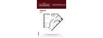 A floor plan for a 1 bedroom, 772 square foot apartment with a living room, kitchen, bathroom, and closet.