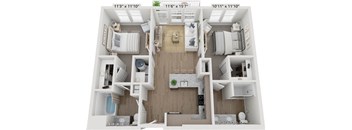 Floor plan image of B1, 2-bedroom apartment