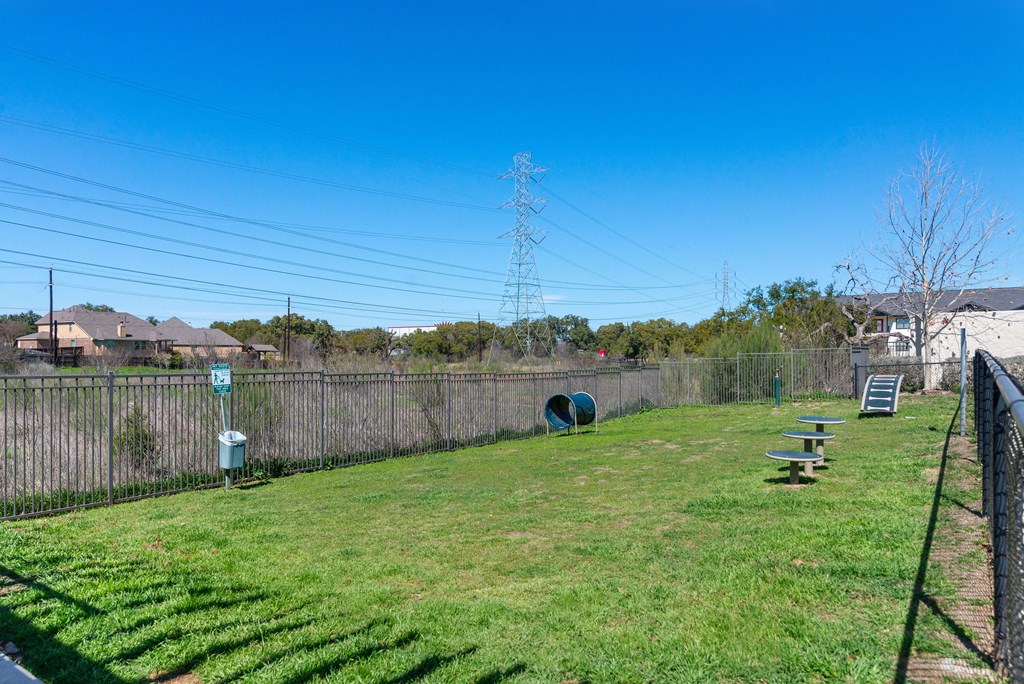 the dog park is fenced in and has a lot of grass