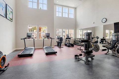 the gym with treadmills and weights